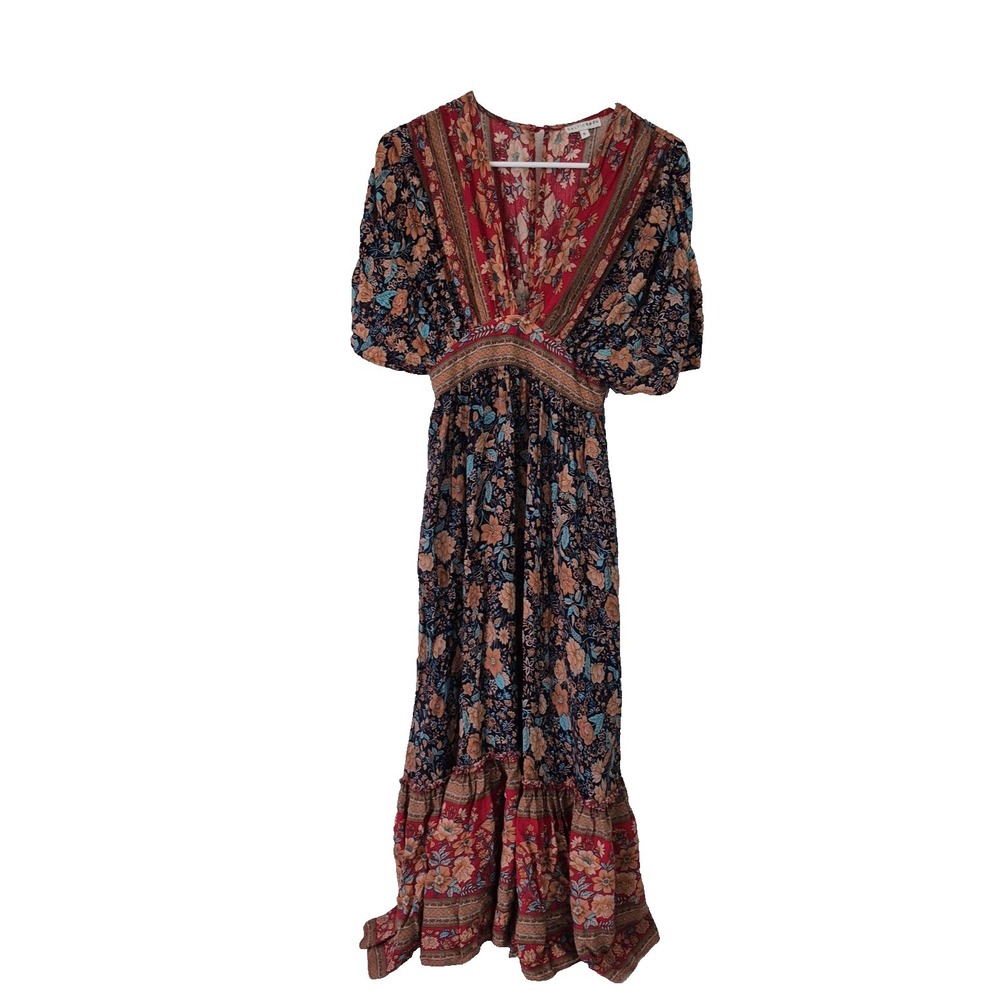 Baltic Born Dress Womens Small Multicolor Floral Boho V Neck Flutter Sleeve Maxi